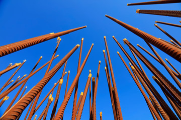 reinforced bar in the blue sky background