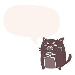 cartoon angry cat and speech bubble in retro style