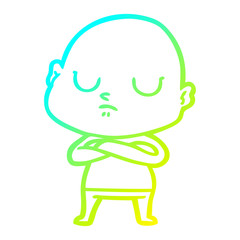 cold gradient line drawing cartoon bald man