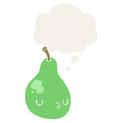 cartoon pear and thought bubble in retro style