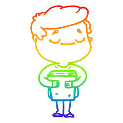 Fototapeta premium rainbow gradient line drawing cartoon peaceful man carrying book