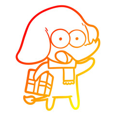 warm gradient line drawing cute cartoon elephant