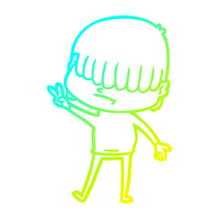cold gradient line drawing cartoon boy with untidy hair