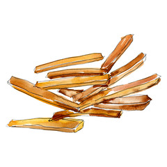 Fast food french fries. Watercolor background illustration set. Isolated snack illustration element.