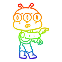 rainbow gradient line drawing cartoon three eyed alien