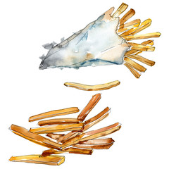 Fast food french fries. Watercolor background illustration set. Isolated snack illustration element.
