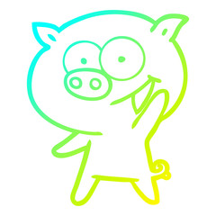 cold gradient line drawing cheerful pig cartoon