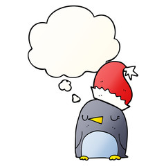 cute christmas penguin and thought bubble in smooth gradient style