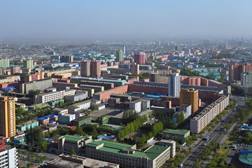 Fototapeta na wymiar North Korea, Pyongyang. View of the city from above