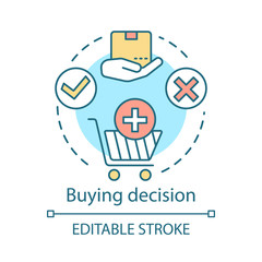Buying decision concept icon. Customers experience with online shop, purchasing process idea thin line illustration. Digital purchase. Making decision vector isolated outline drawing. Editable stroke