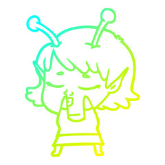 cold gradient line drawing cute alien girl cartoon