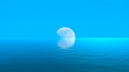 Moon over the blue wide sea