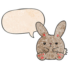 cartoon rabbit and speech bubble in retro texture style