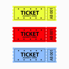 Ticket icon vector set illustration in the flat style. Retro cinema or movie tickets.Ticket stub isolated on a background. 