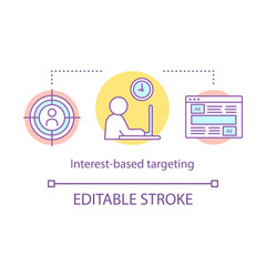 Interest-based targeting concept icon. Ads based on consumer activity idea thin line illustration. Business concept for online advertisement. Vector isolated outline drawing. Editable stroke