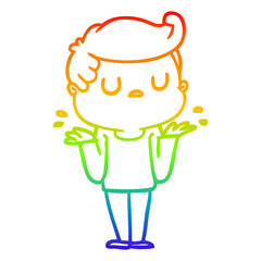 rainbow gradient line drawing cartoon aloof man shrugging shoulders