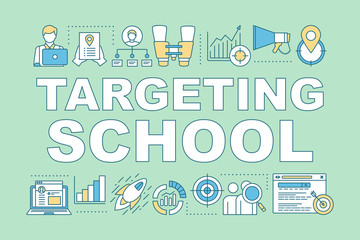 Targeting school tea word concepts banner. Presentation, website. Isolated lettering typography idea with linear icons. Digital marketing, business strategy vector outline illustration