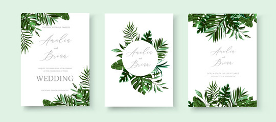 Wedding greenery tropical exotic floral invitation card save the date design © madiwaso