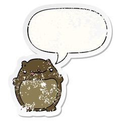 cartoon bear and speech bubble distressed sticker