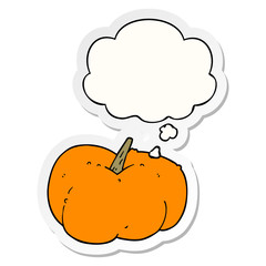 cartoon pumpkin squash and thought bubble as a printed sticker