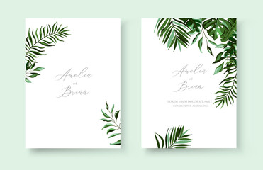 Wedding greenery tropical exotic floral minimalist invitation card save the date design