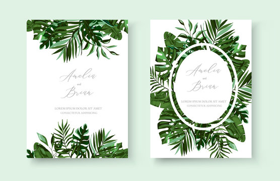 Wedding greenery tropical exotic floral invitation card save the date design