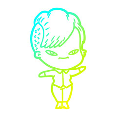 cold gradient line drawing cute cartoon girl with hipster haircut