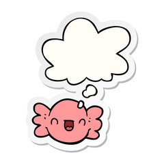 cartoon wrapped candy and thought bubble as a printed sticker