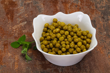 Canned Green peas in the bowl