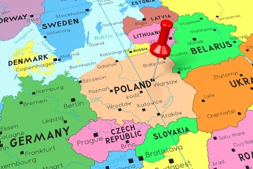 Poland, Warsaw - capital city, pinned on political map