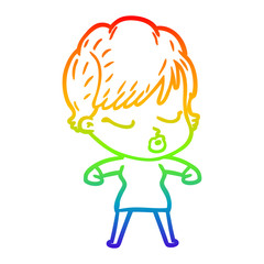 rainbow gradient line drawing cartoon woman with eyes shut