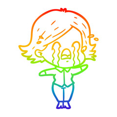 rainbow gradient line drawing cartoon woman crying