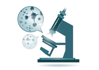 Abstract microscope background with the study of bacteria, molecules, substances. Science, education, chemistry, experiment, laboratory concept.