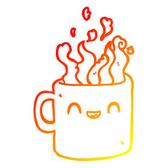 warm gradient line drawing cartoon hot cup of coffee
