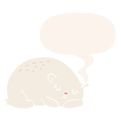 cartoon sleepy polar bear and speech bubble in retro style
