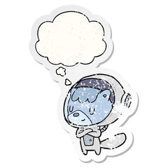 cartoon astronaut animal and thought bubble as a distressed worn sticker