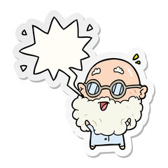 cute cartoon surprised old man and speech bubble sticker
