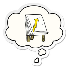 cartoon business chart with arrow and thought bubble as a printed sticker