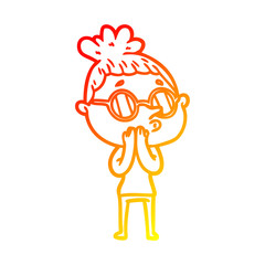 warm gradient line drawing cartoon woman wearing glasses