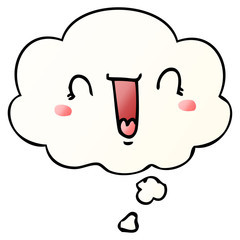 happy cartoon face and thought bubble in smooth gradient style