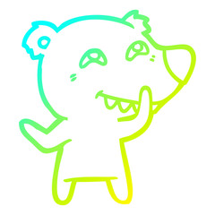 cold gradient line drawing cartoon bear showing teeth