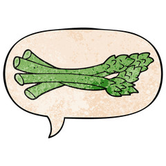 cartoon asparagus and speech bubble in retro texture style