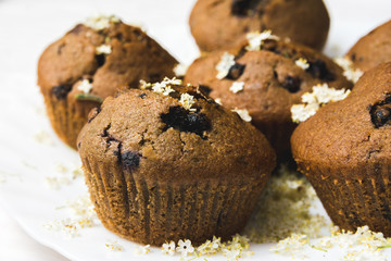 Fresh tasty blueberry muffins on a plate