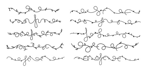 Cartoon pictures set of different  lines. Marker line divider, handmade pencil strokes brush and drawing dividers.Curve frame, decoration borders or floral ornament