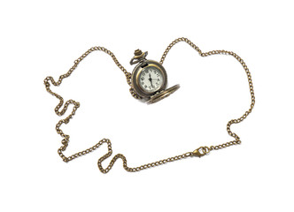 Fototapeta premium Closeup brass watch necklace isolated on white background