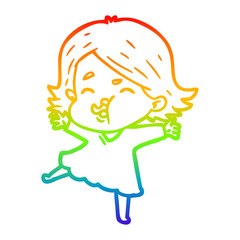 rainbow gradient line drawing cartoon girl pulling face