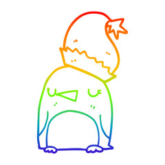 rainbow gradient line drawing cute christmas penguin