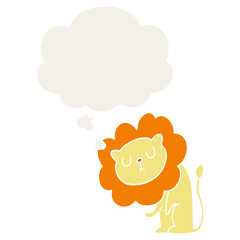 cute cartoon lion and thought bubble in retro style
