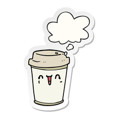 cartoon take out coffee and thought bubble as a printed sticker