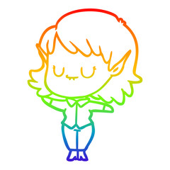 rainbow gradient line drawing happy cartoon elf girl